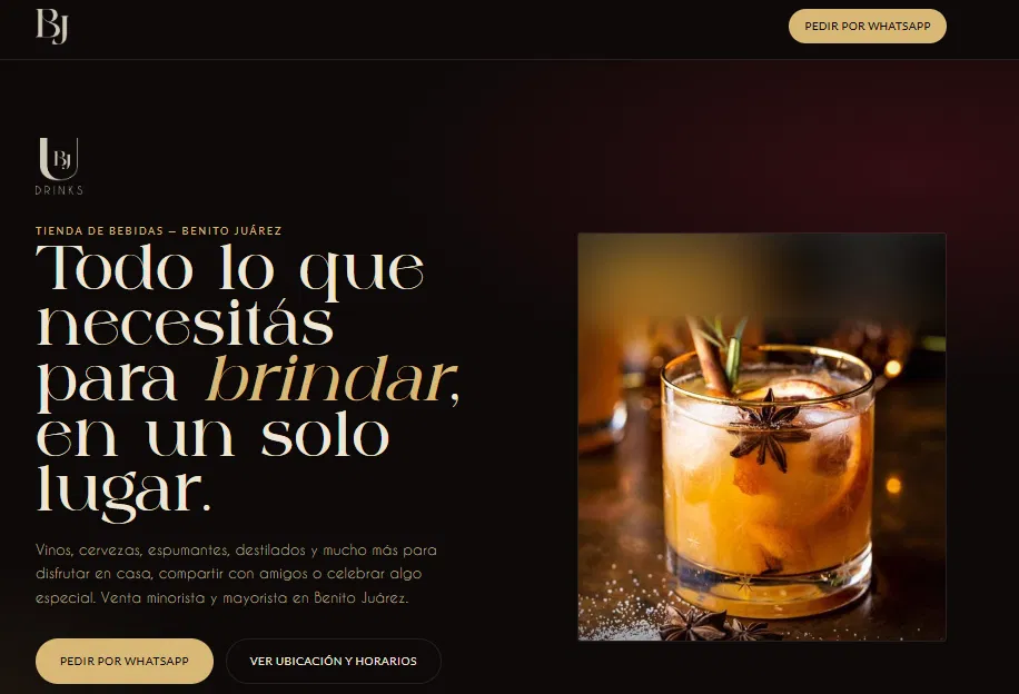 Landing de BJ Drinks